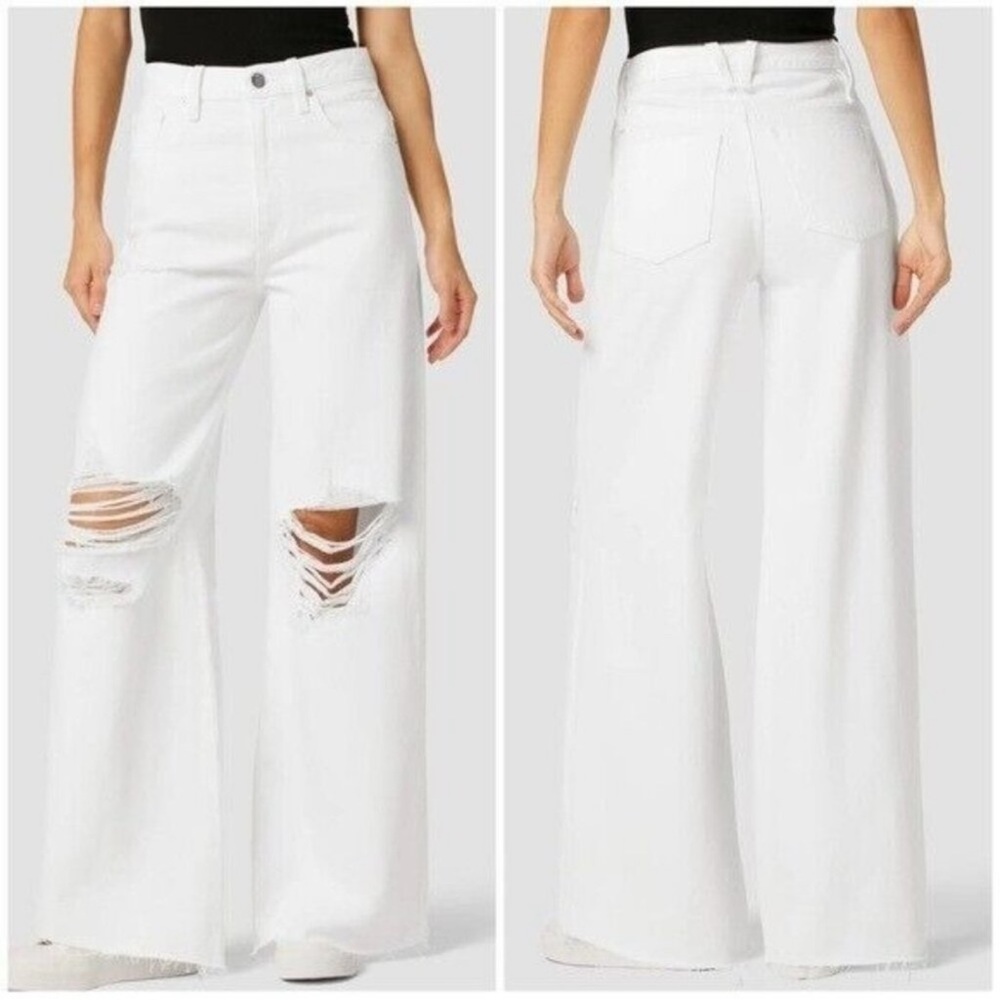 NWT Hudson James High Rise Jeans Wide Leg Distressed White  Jeans Size 33